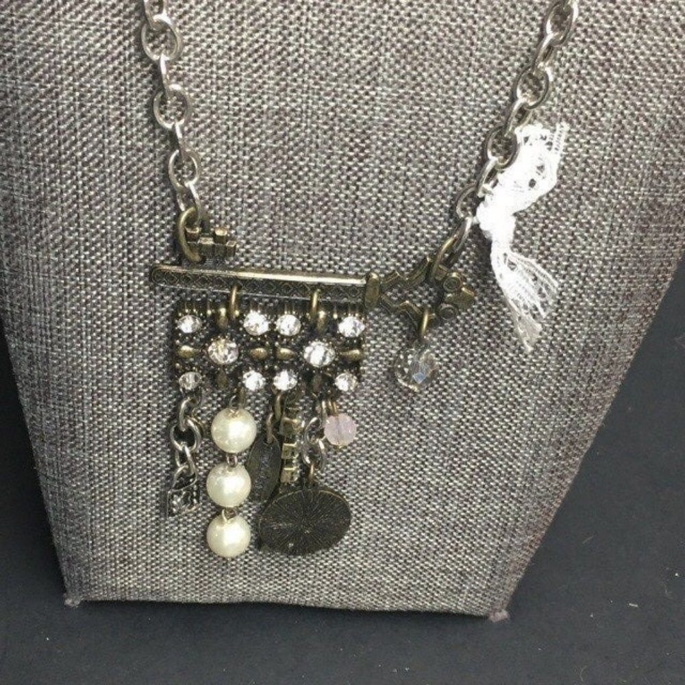 Rhinestone Necklace Silver Gold Bronze Pearl Skeleton Key Love Lock Lace